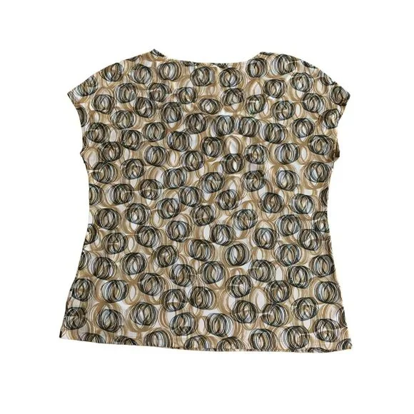 New York & Company Womens Stretch Top Beige & Black Circles Pattern Short Sleeve - Picture 8 of 10